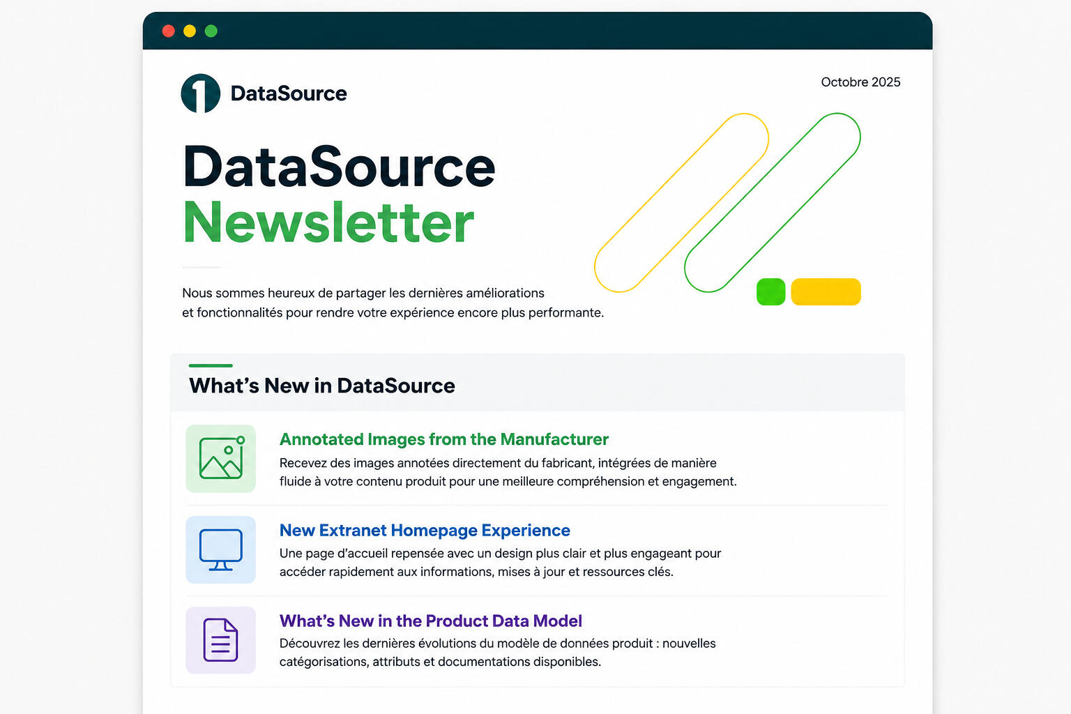 Aperçu d’une newsletter mensuelle destinée à améliorer la communication client et interne